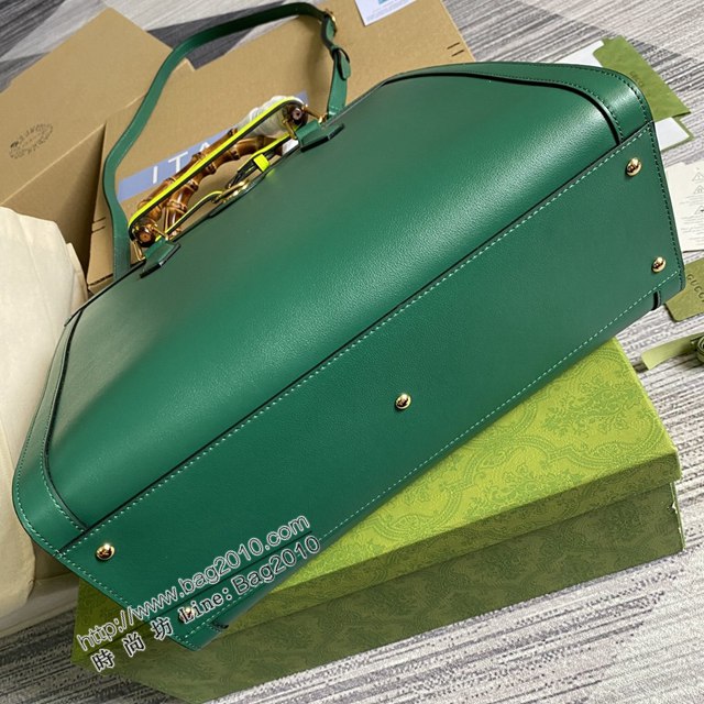 Gucci新款包包 古馳新款竹節手提包 螢光色扣帶 Gucci綠色全皮大號托特包 655658  ydg3181